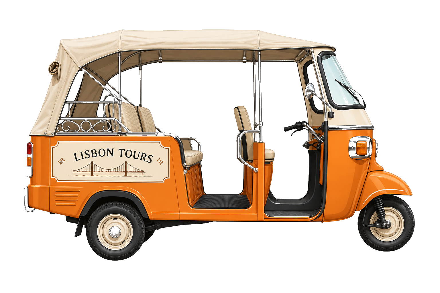 Orange tuk tuk ready for a Lisbon city tour
